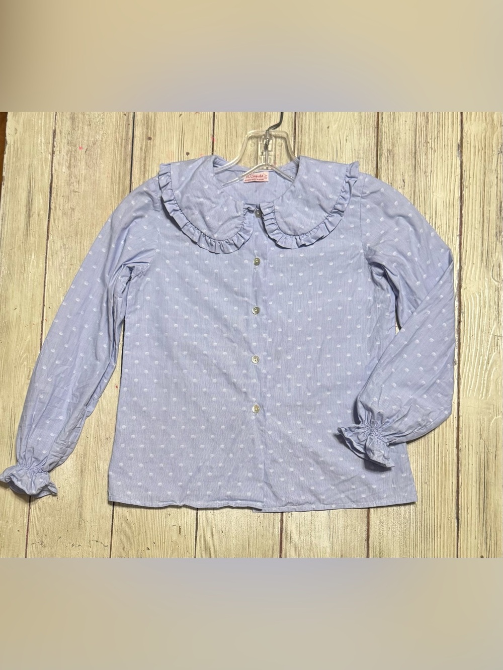 La Coqueta Spain Girls 8y blue dotted Peter Pan collar blouse button down $85